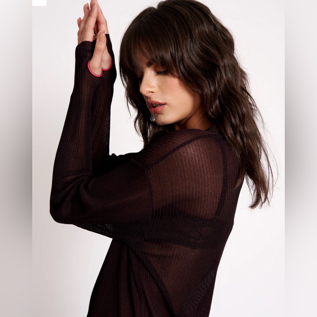 One Teaspoon Amity Sheer Rib Knit Top - Licorice Xs Loose Fit